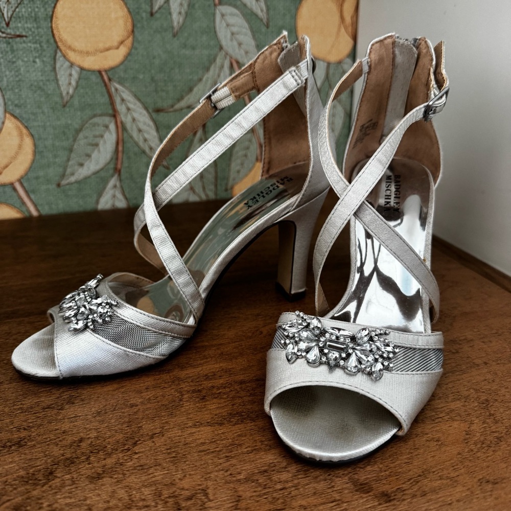 Badgley Mischka Metallic Strappy Dress Shoes with Embellishment